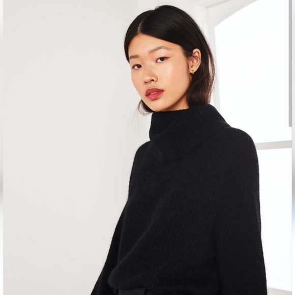 Quince Wool - Alpaca Blend Ribbed Black Turtleneck Sweater Sz S & XS & M NWT - Picture 2 of 11